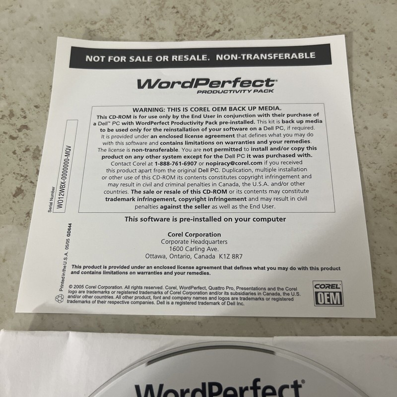 Corel WordPerfect Productivity Pack OEM CD for Dell PC 2004 - Word Processor gallery