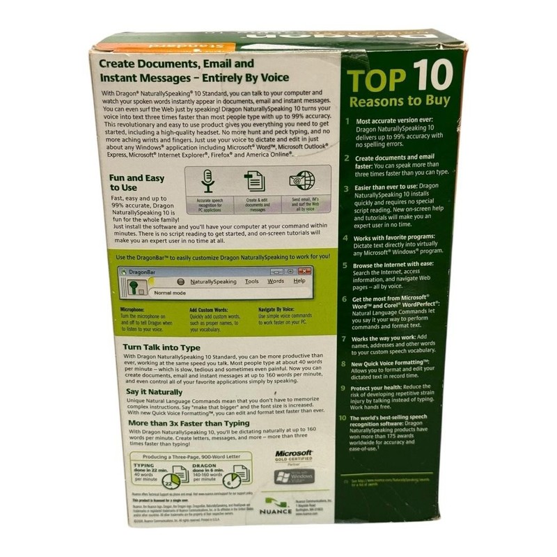 Nuance Dragon NaturallySpeaking 10 Standard Speech Recognition Software DVD Set gallery