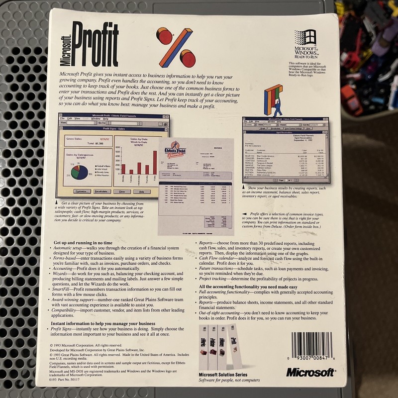 New Factory Sealed Microsoft Profit 1.00 1993 Accounting Software Windows gallery