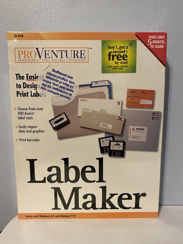 ProVenture ® Label Maker For Windows 3.1 & 95 – On 3.5 Floppies © 1998 – New