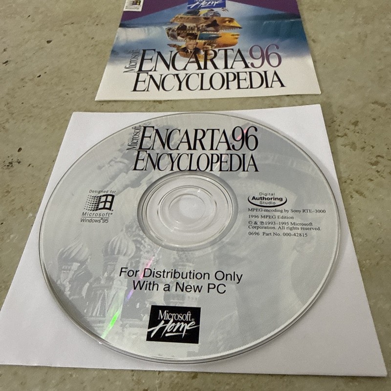 Microsoft Encarta 96 Encyclopedia - PC Software - Microsoft Home 1995 disc/book gallery