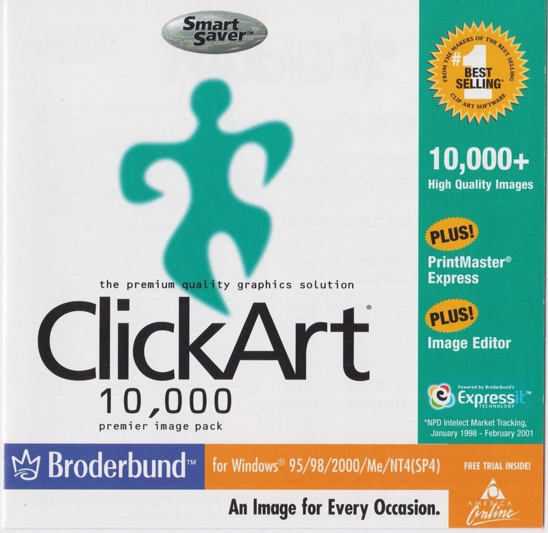 Click Art 10,000 Smart Saver – Broderbund – 2001 PC Windows – AOL PC ROM