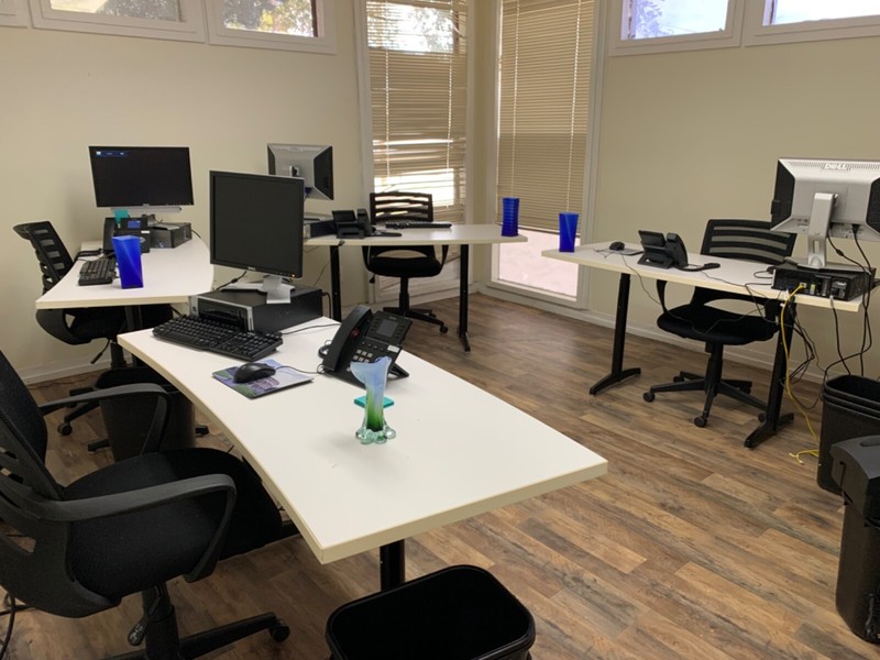 Brand new 12 white office desks $150 ea. Used black/silver computers $150 each. 