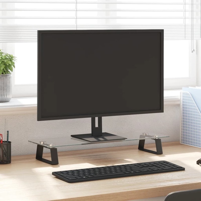 Monitor Stand Black 23.6″x7.9″x3.1″ Tempered Glass and Metal