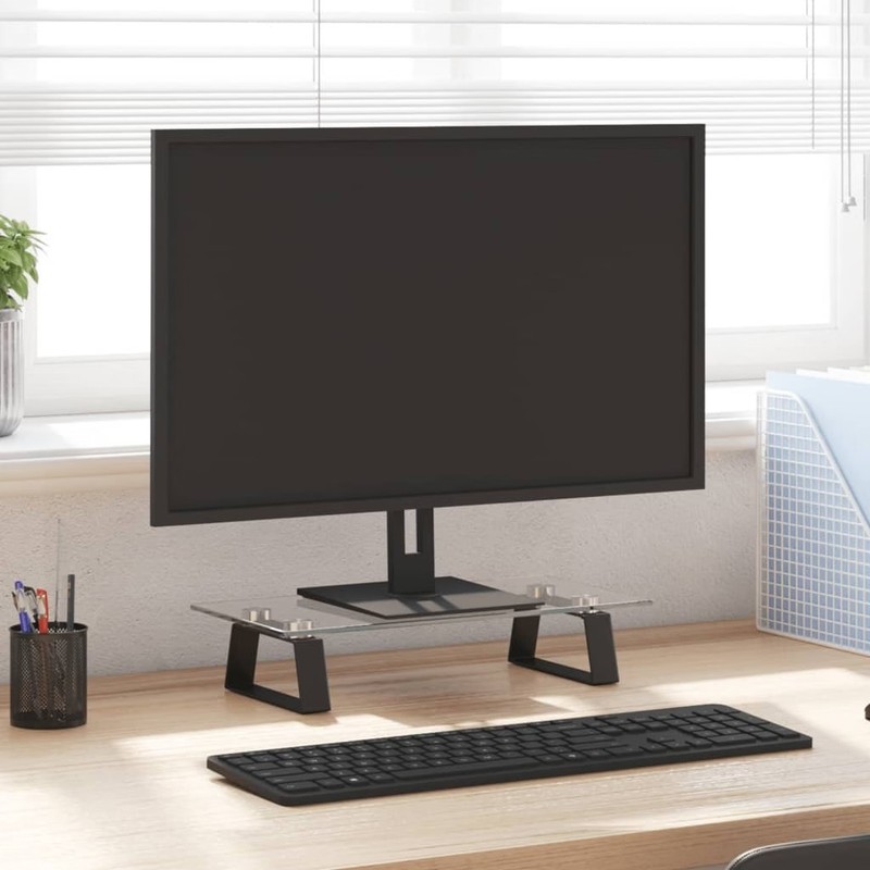 Monitor Stand Black 15.7″x7.9″x3.1″ Tempered Glass and Metal