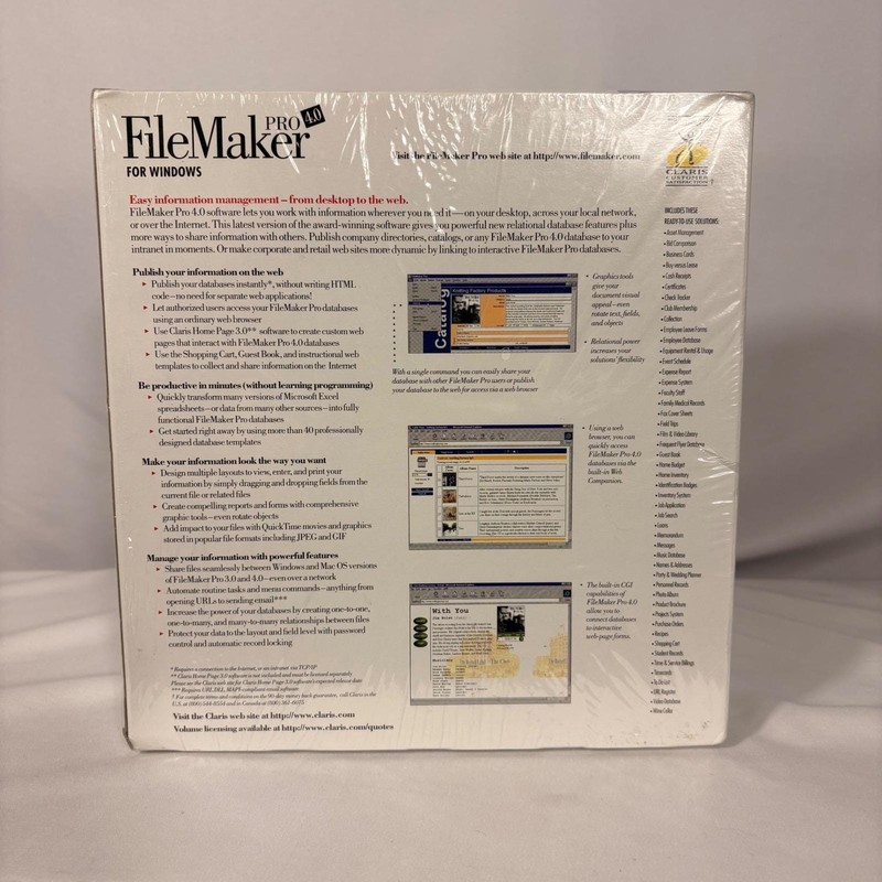 Claris FileMaker Pro 4.0 for Windows Vintage Database Software New Sealed Box gallery