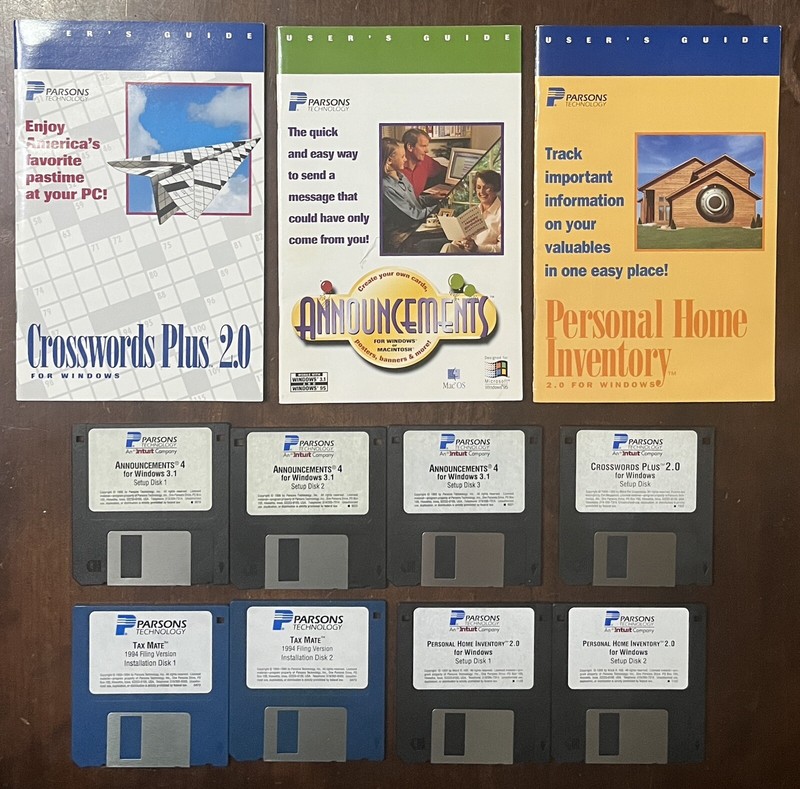 Parsons Software Lot: Home Inventory Crosswords Announcements Tax Mate 3.5” Disk