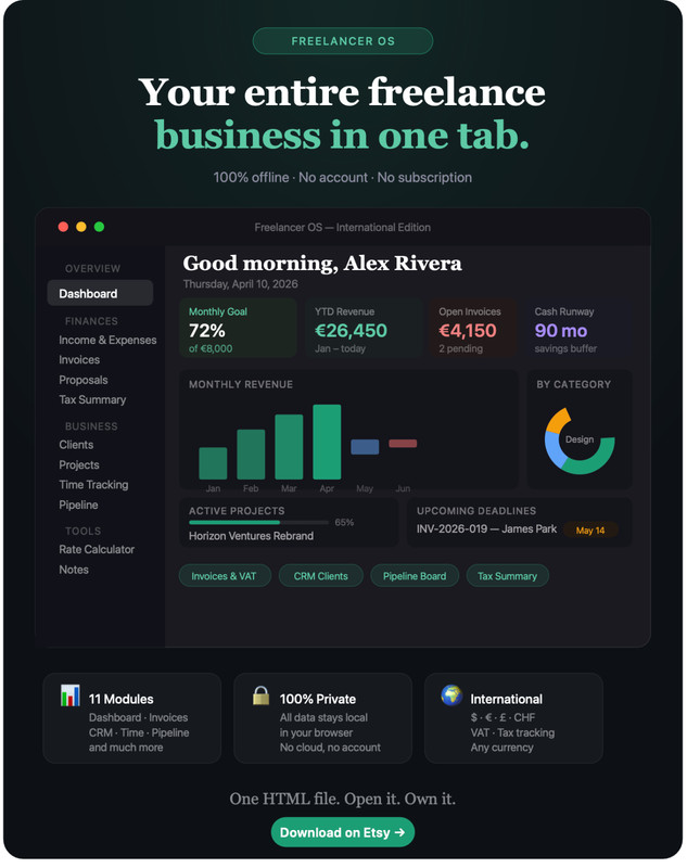 Freelancer OS (International) | All-in-One Business Planner, Invoices, Taxes, CRM gallery