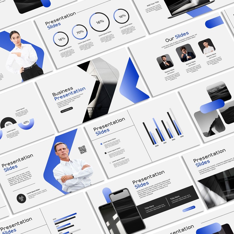 Modern PowerPoint Template – Minimalist White, Blue & Black for Business
