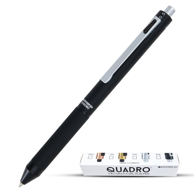 Monteverde Usa Quadro 4-In-1 Multifunction Pen – Black Finish – Three Ballpoint