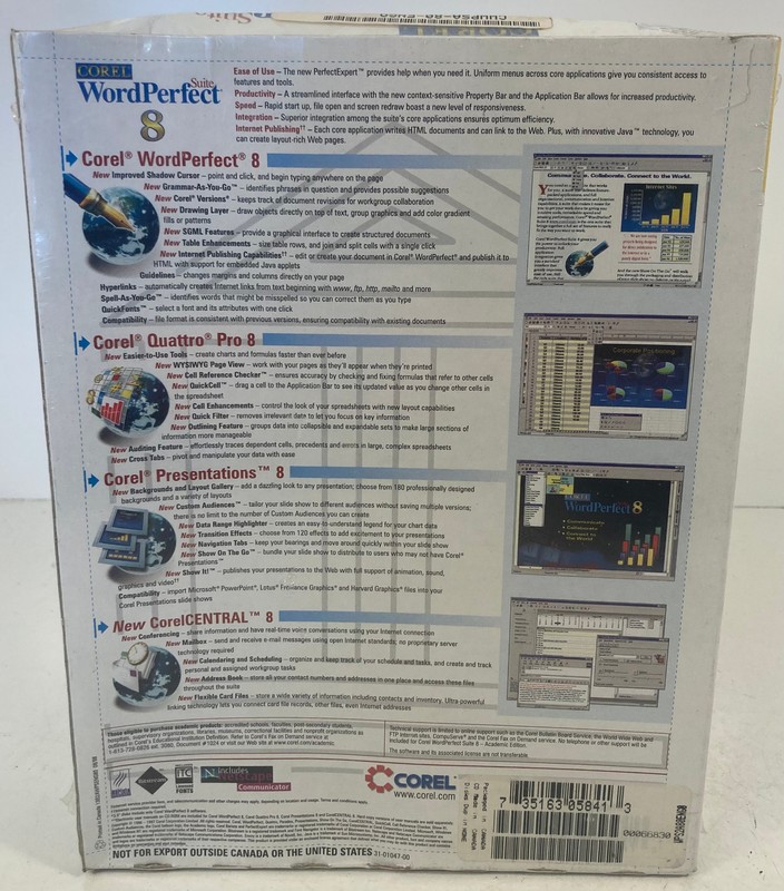 Corel WordPerfect Suite 8 PC For Windows 95/NT 4.0 CD-ROM Brand New Sealed gallery