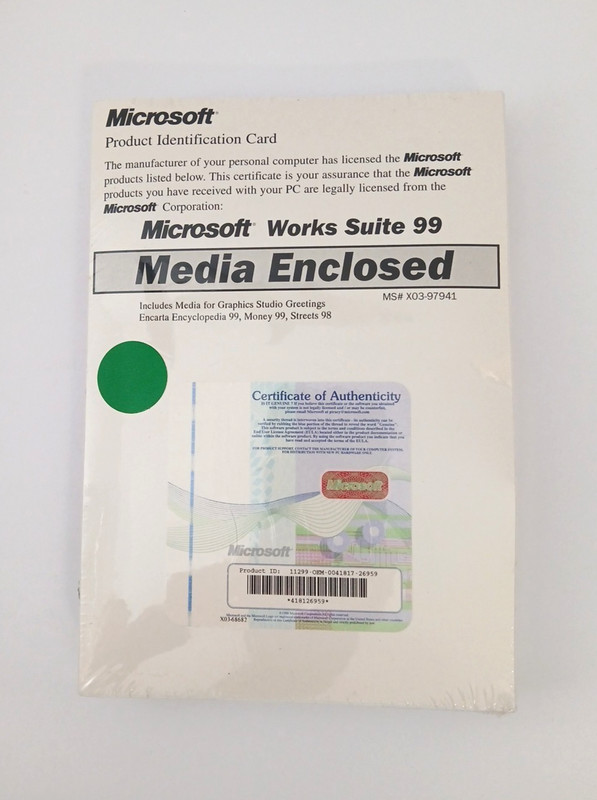 Microsoft Works Suite 99 w/ Certificate of Authenticity : NEW & Sealed