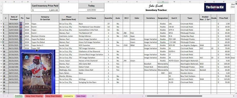 Baseball Card Inventory Tracker & P&L Spreadsheet (Digital) watch Tutorial Video gallery