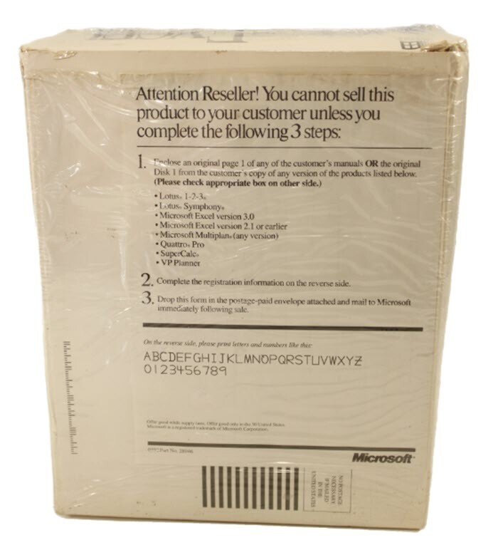 Microsoft Excel 3.0 or Earlier for Windows- Upgrade SW Pkg #28946 - 1992 Vintage gallery