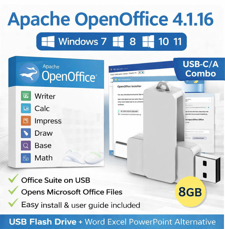 Open Office 2026 Professional for Windows Home, Student and Bussiness USB C & A