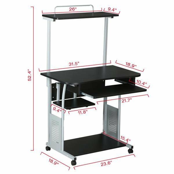 2 Tier Rolling Computer Desk w/Printer Shelf Keyboard Tray Black Home Office gallery
