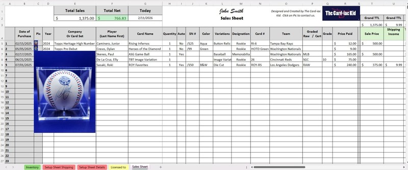 Baseball Card Inventory Tracker & P&L Spreadsheet (Digital) watch Tutorial Video gallery
