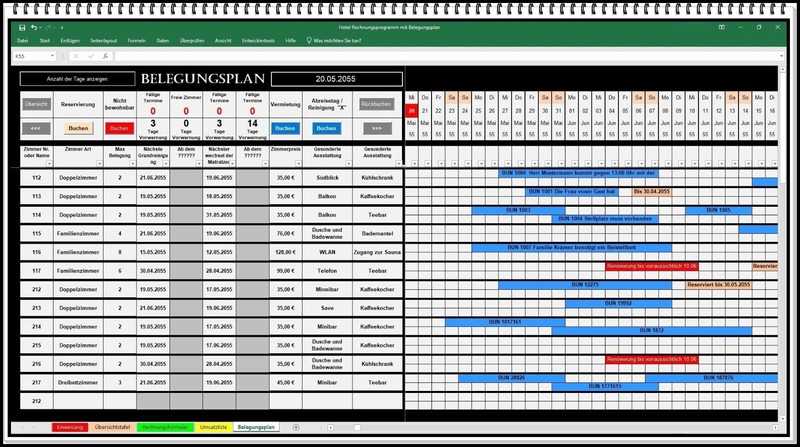 Belegungskalender digital mit Rechnungsprogramm Ferienwohnungen Hotel FeWo Excel
