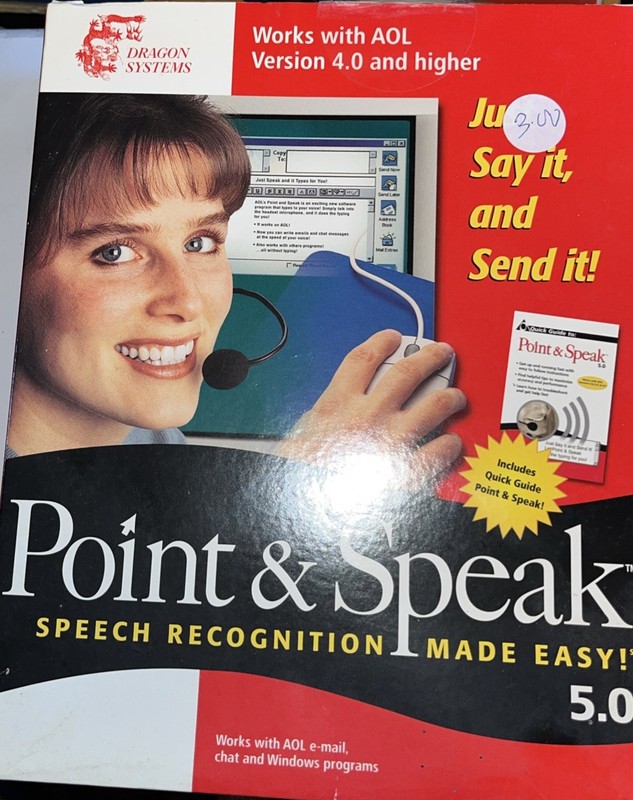 Dragon Systems POINT & SPEAK True Continuous Speech Recognition, Windows, NEW. X