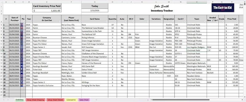 Baseball Card Inventory Tracker & P&L Spreadsheet (Digital) watch Tutorial Video gallery