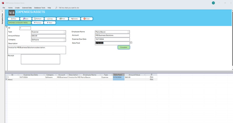 Sales, Contact, Expense, and Inventory form templates with database services