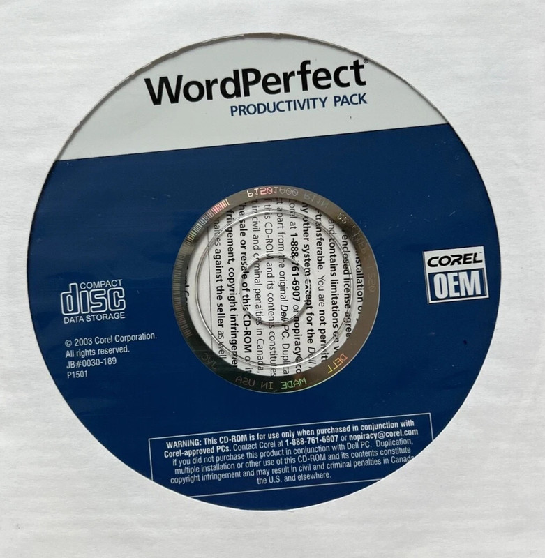 Corel WordPerfect Office 11 OEM for Windows CD-ROM (2003) with Install Key