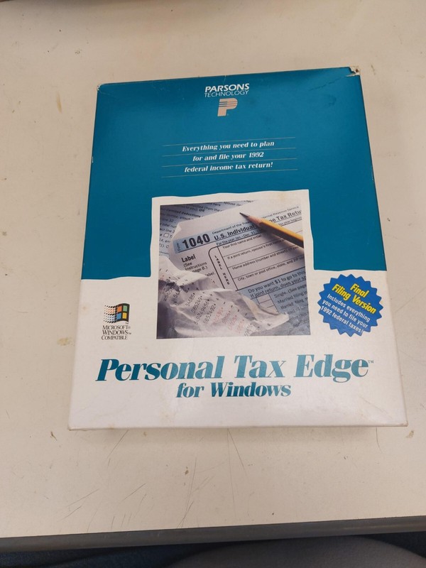 Vintage 1992 + 1993 Parsons Personal Tax Edge software 3.5″ diskettes + manuals