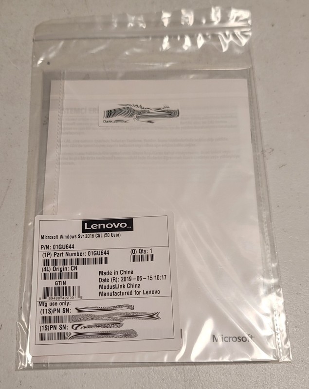 Lenovo 01GU644 Microsoft Windows Server 2016 Client Access License (50 user) F/S
