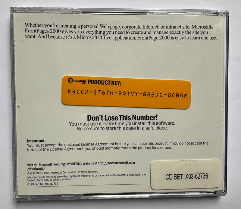 Microsoft FrontPage 2000 CD-ROM w/ Product Key | Two CD Set gallery