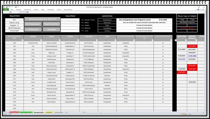 Belegungskalender digital mit Rechnungsprogramm Ferienwohnungen Hotel FeWo Excel gallery