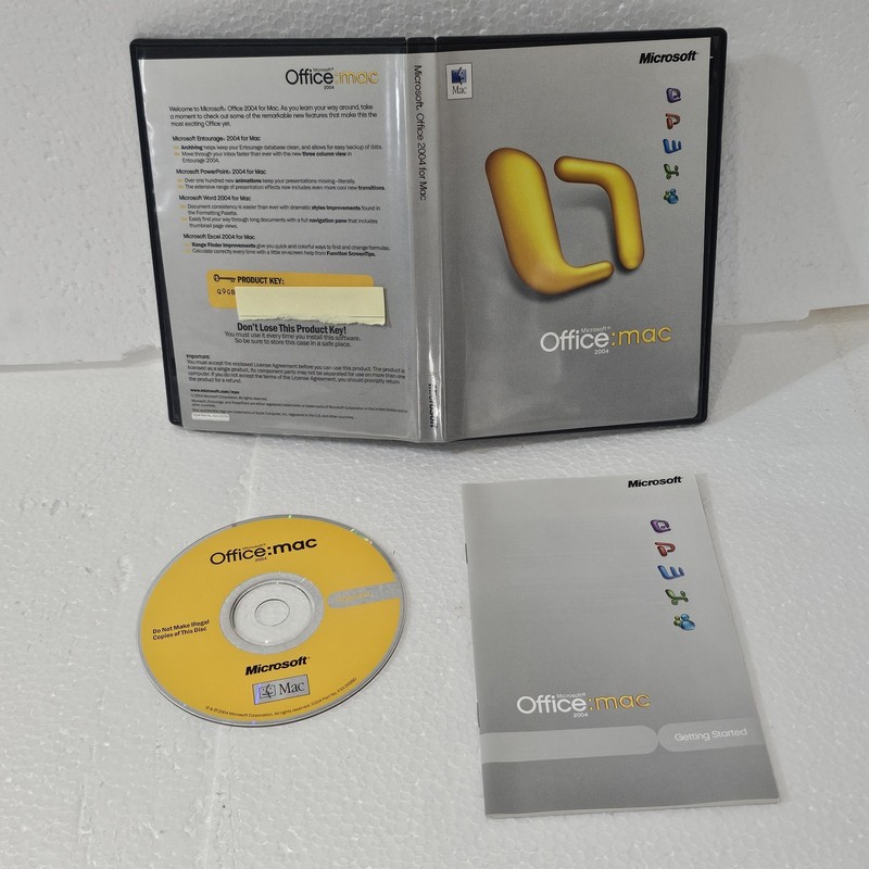 Original Microsoft Office Mac 2004 Disc w/ Key, Manual and Case X10-33159 Oem