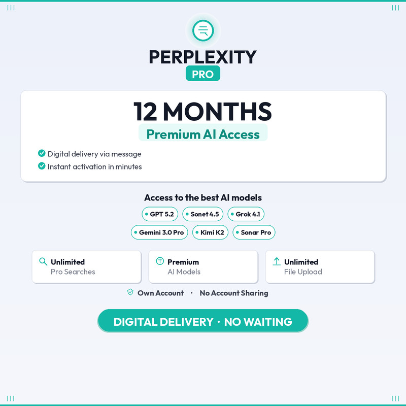 Perplexity Pro 12 Month US AI Plan GPT 5 Claude Gemini Pro Instant Code Delivery
