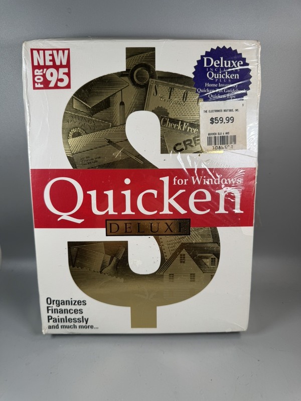 Quicken Deluxe for Windows 95 Vintage PC Software NEW Sealed Damaged Wrap