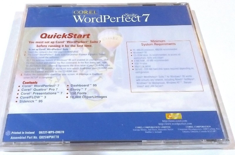 NEW - COREL WORDPERFECT 7 SUITE SOFTWARE FOR WINDOWS CD 1995 PRINTED IN IRELAND gallery
