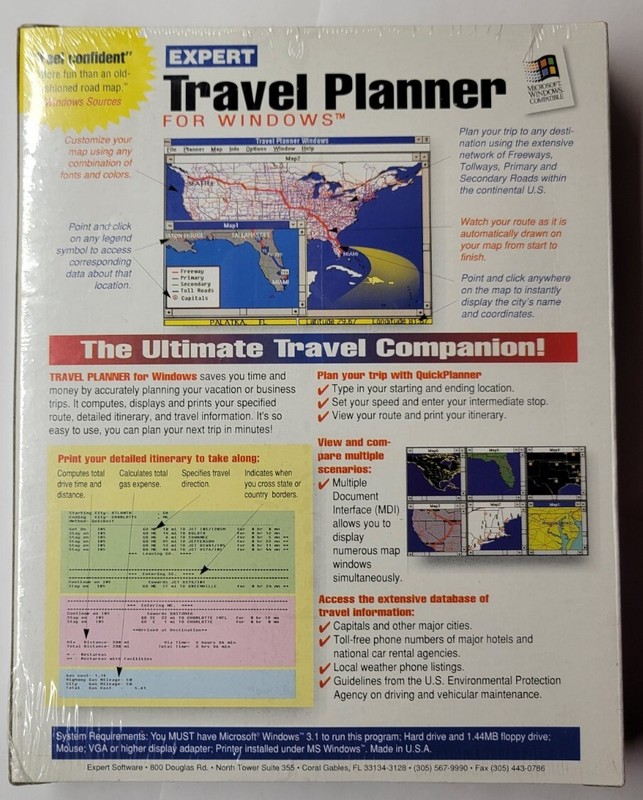 Expert Travel Planner For Windows 3.0 or 3.1 Computerized Road Atlas (PC, 3.5") gallery