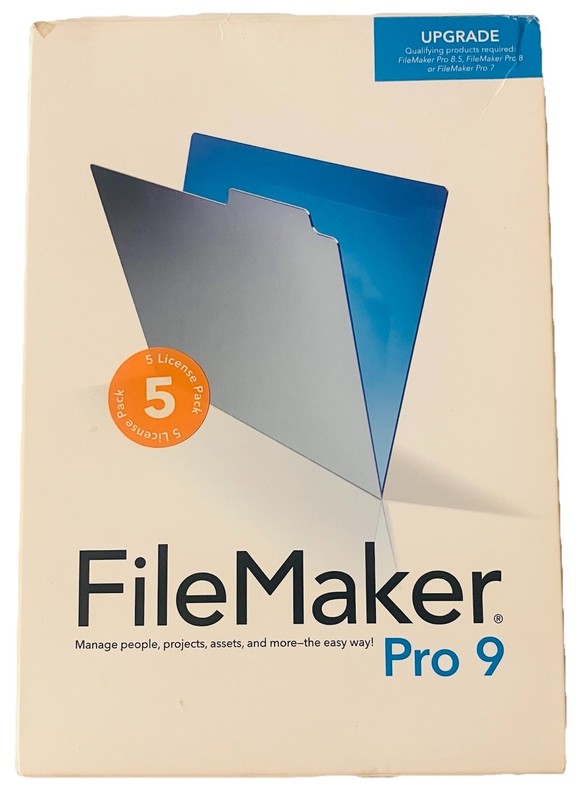 FileMaker Pro 9 Upgrade 5-User License 2-Disc Box Set Complete Vintage