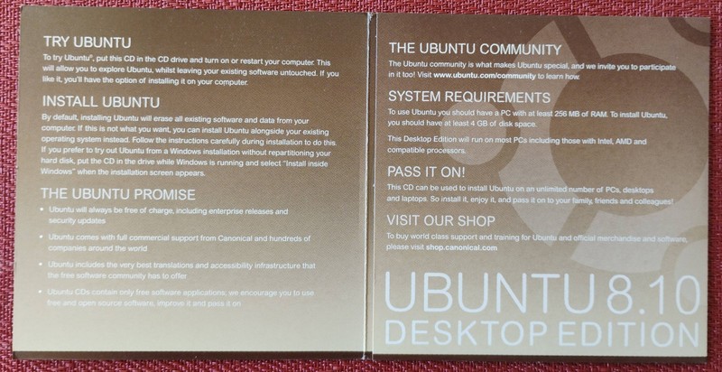 Ubuntu 8.10 Desktop Edition operating system on CD gallery