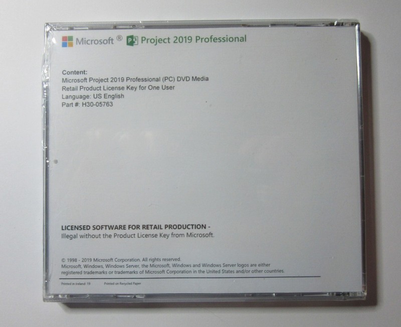 Microsoft Project Pro 2019, one user authentic license, complete, shrink wrapped gallery