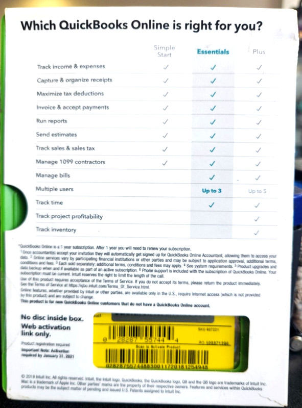 2019 INTUIT Quickbooks ESSENTIALS Small Business Cloud Accounting NEW Sealed! gallery