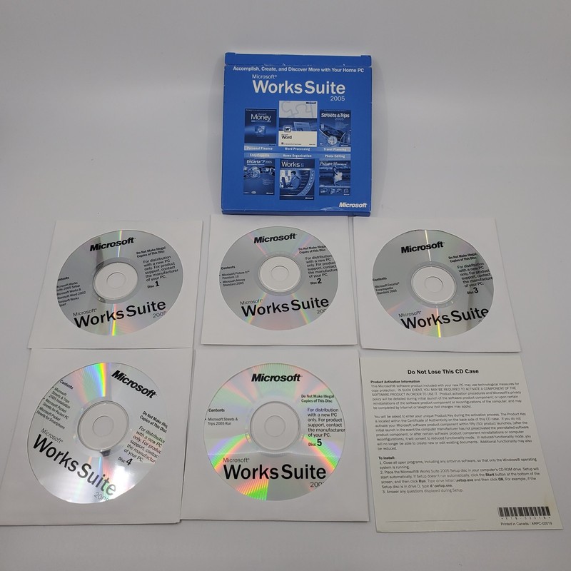 Dell Microsoft Works Suite CD for PC 2005 with Product Key – 5 discs