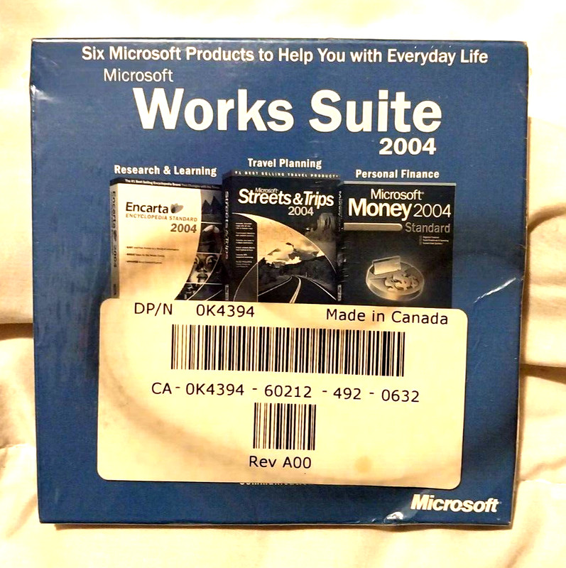 Microsoft Works Suite 2004 CD Software Set Money Encarta Word Picture W/Key New!