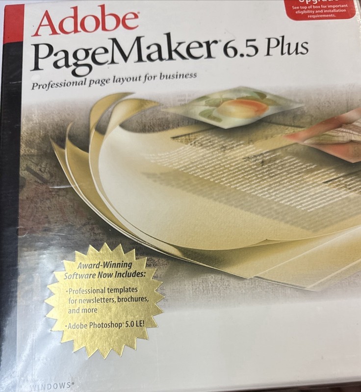 Vintage Adobe Pagemaker 6.5 Plus Windows Big Box Software Factory Sealed