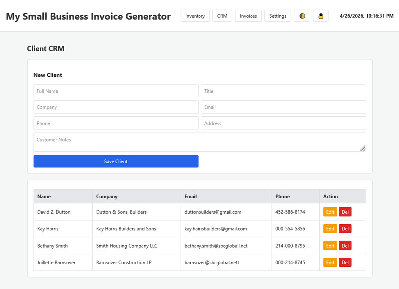 Universal O.S. - Small Business Invoice Generator, CRM and Inventory Management gallery