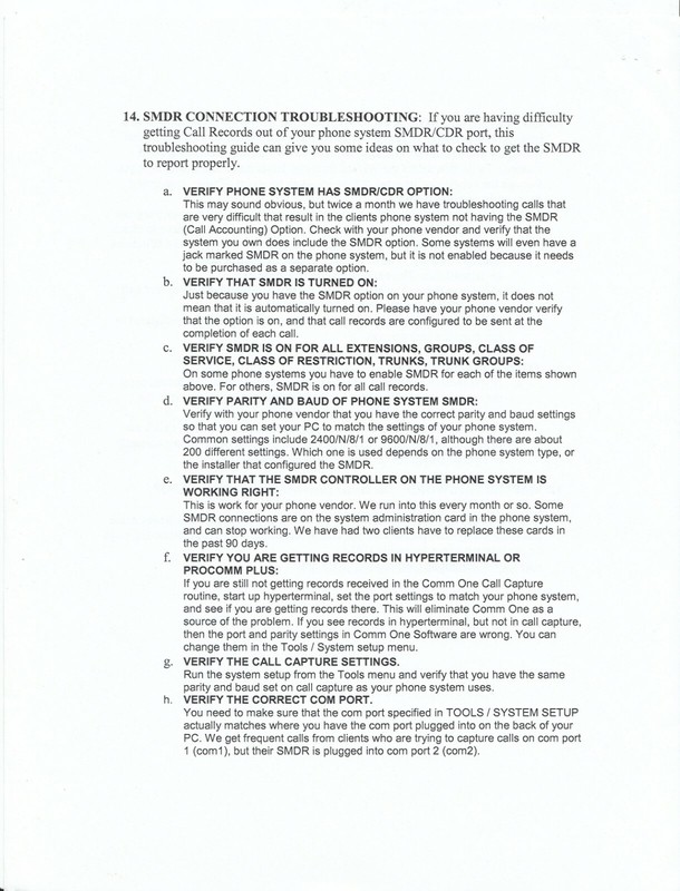 Comm One PBX CDR CALL DETAIL RECORD SMDR SOFTWARE 2005 VERSION gallery