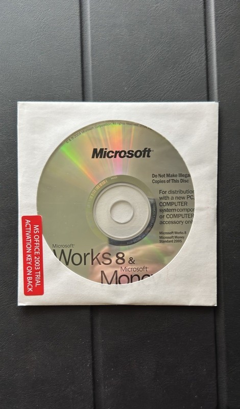 Microsoft Works 8 & Money Standard 2005 CD with MS Office 2003 Trial Key SEALED