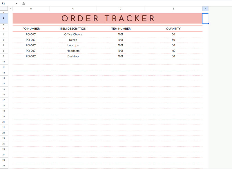 Business Purchase Order Template Excel/Google Sheets