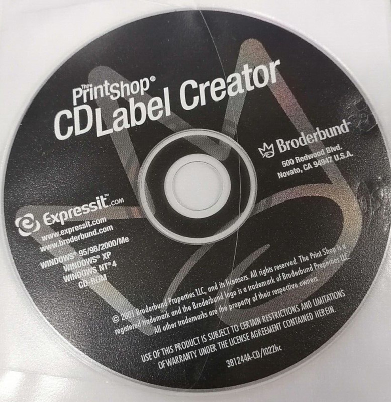 Vintage 2001 Broderbund The Printshop CD Label Creator P/N: 381244A-CD