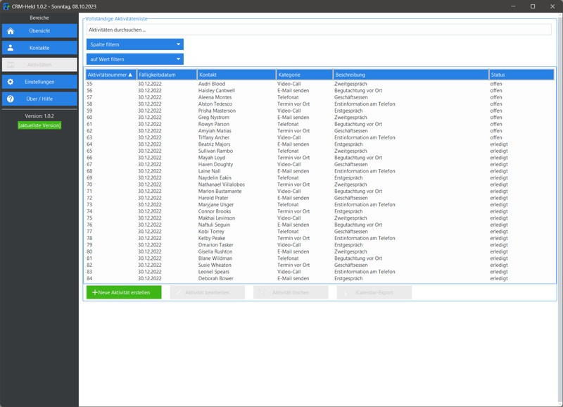 Programm zur Kontaktverwaltung und Aktivitätenplanung CRM Software - kein Excel gallery