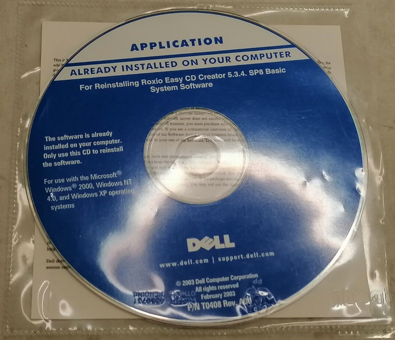Dell Roxio Easy CD Creator 5.3.4 With SP8 Reinstallation Software P/N: T0408