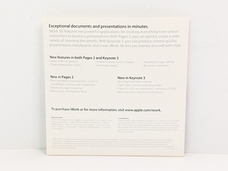 Apple iWork '06 Create Present Publish W/Style Trial Version 2.0.1 1Z691-5845-A gallery
